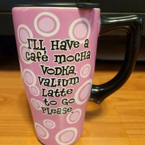 Mocha Vodka, Valium Latte Pink Ceramic Travel Mug